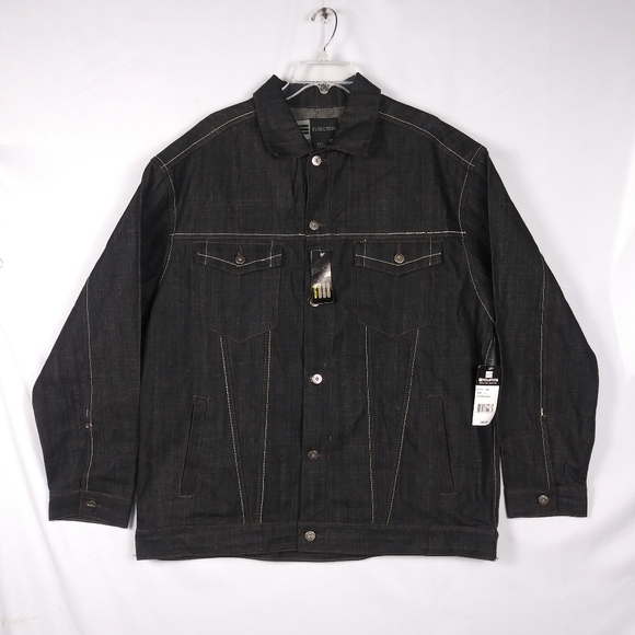 NWT Evolution Jean Jacket Mens Size L Oversized Black Denim Vintage 90s Grunge - Picture 1 of 5